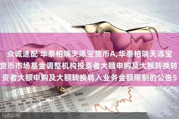 众诚速配 华泰柏瑞天添宝货币A,华泰柏瑞天添宝货币B: 华泰柏瑞天添宝货币市场基金调整机构投资者大额申购及大额转换转入业务金额限制的公告5