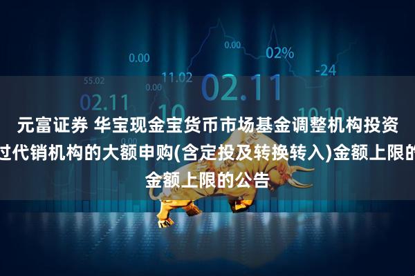 元富证券 华宝现金宝货币市场基金调整机构投资者通过代销机构的大额申购(含定投及转换转入)金额上限的公告